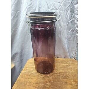 Vintage amathyst purple Glass Jar Canister Airtight Locking Hinge Lid 10" lot a